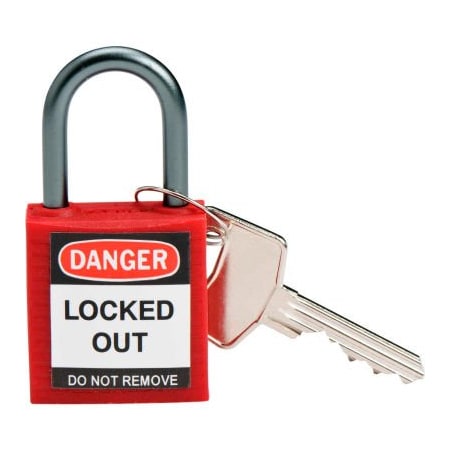 Brady Brady 143150 Compact Safety Padlock With Label, Aluminum Shackle, Red 143150